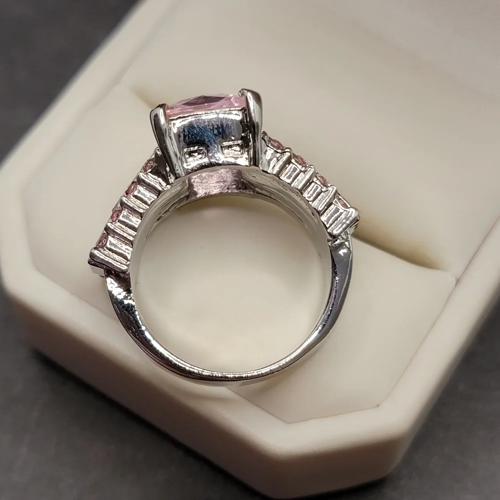 Silver Tone Simulated Pink Gemstone Ring